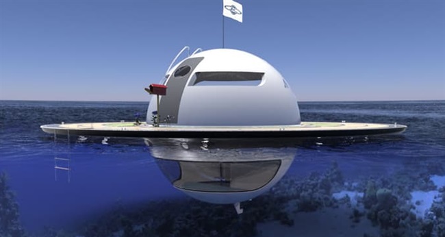 طرح خانه ی ufo زندگی معلق در اقیانوس را نشان میدهد