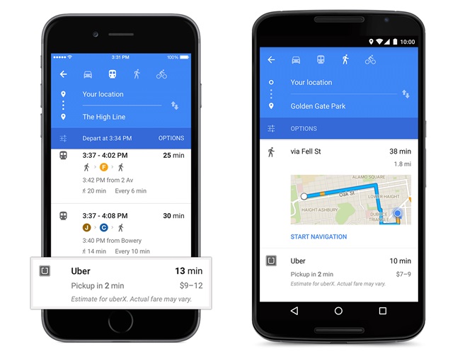 Google Maps با پشتیبانی از Uber به‌روزرسانی شد